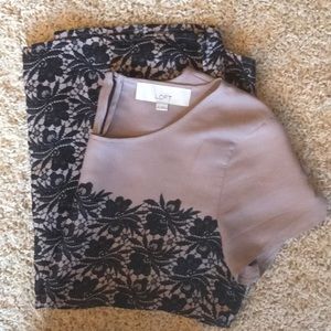 EUC LOFT nude blouse with black lace print